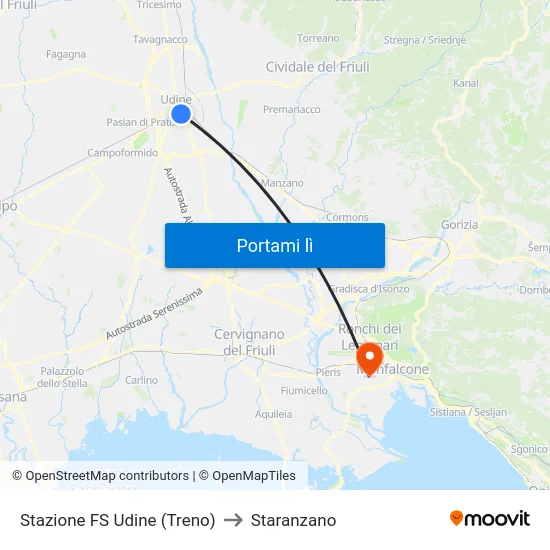 Stazione FS Udine (Treno) to Staranzano map