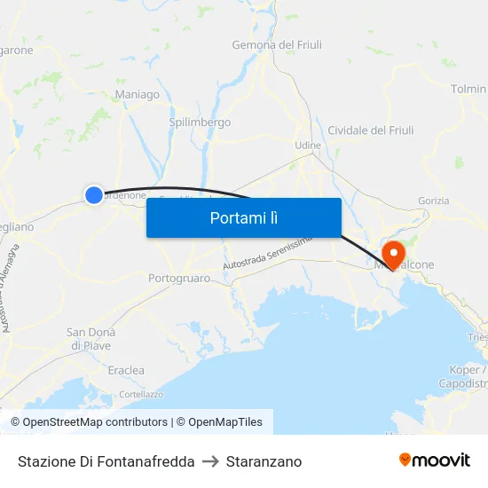 Stazione Di Fontanafredda to Staranzano map