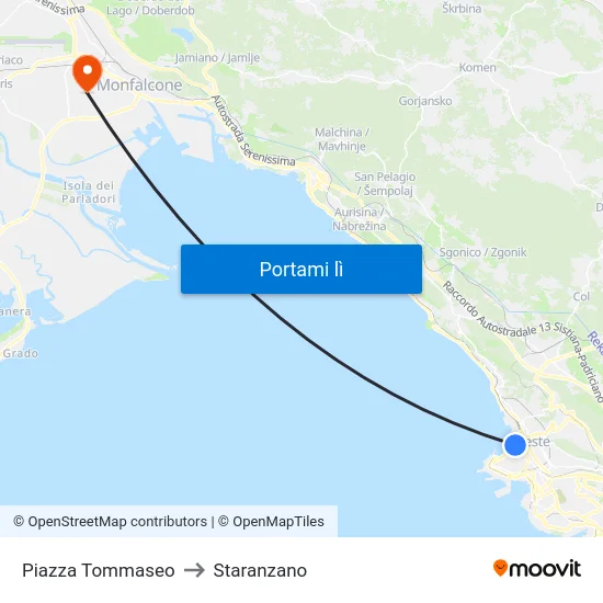 Piazza Tommaseo to Staranzano map