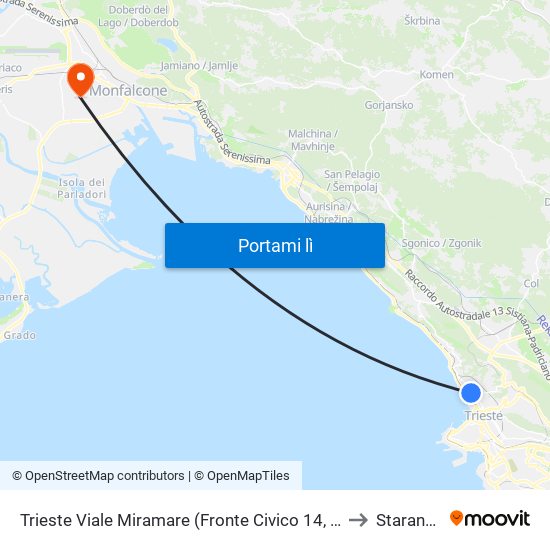 Trieste Viale Miramare (Fronte Civico 14, Largo Roiano) to Staranzano map