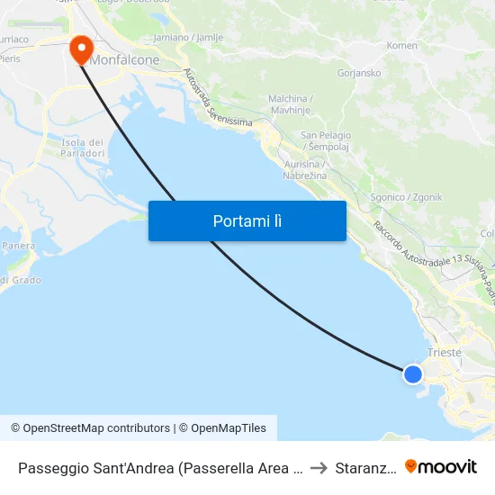 Passeggio Sant'Andrea (Passerella Area Ferroviaria) to Staranzano map