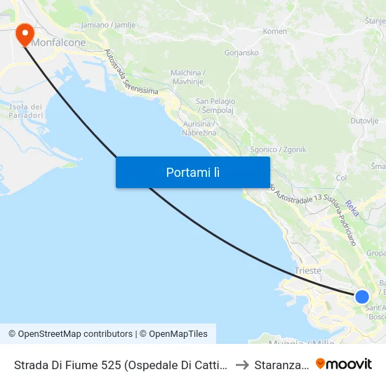 Strada Di Fiume 525 (Ospedale Di Cattinara) to Staranzano map