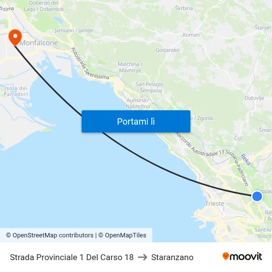 Strada Provinciale 1 Del Carso 18 to Staranzano map