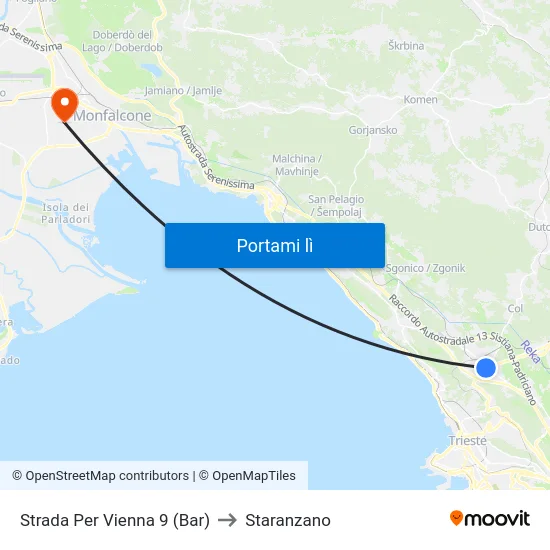 Strada Per Vienna 9 (Bar) to Staranzano map