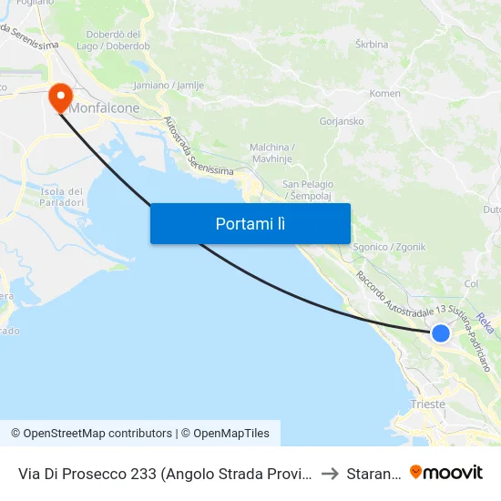 Via Di Prosecco 233 (Angolo Strada Provinciale 1 Del Carso) to Staranzano map