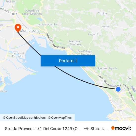 Strada Provinciale 1 Del Carso 1249 (Opicina) to Staranzano map