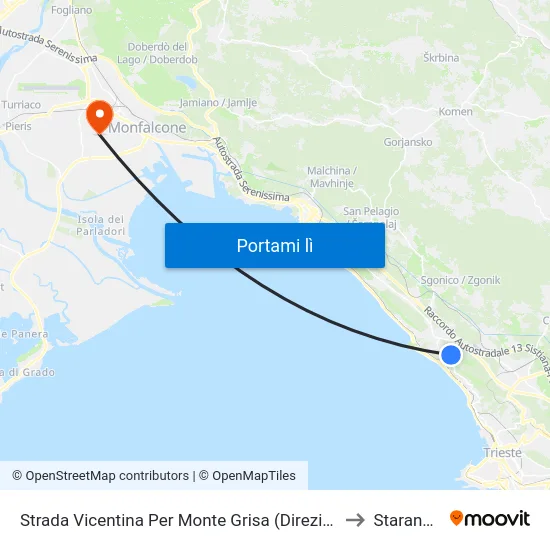 Strada Vicentina Per Monte Grisa (Direzione Opicina) to Staranzano map