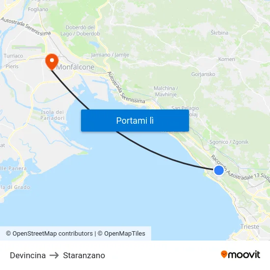 Devincina to Staranzano map