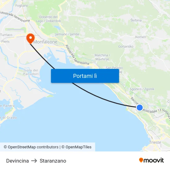 Devincina to Staranzano map