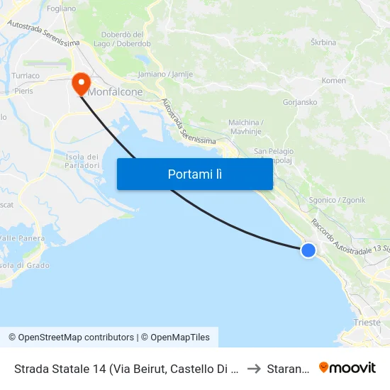 Strada Statale 14 (Via Beirut, Castello Di Miramare, Ictp) to Staranzano map