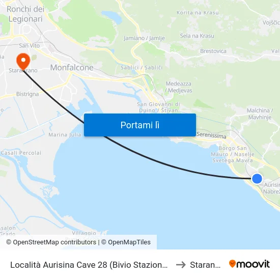 Località Aurisina Cave 28 (Bivio Stazione Ferroviaria) to Staranzano map