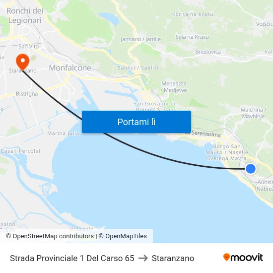 Strada Provinciale 1 Del Carso 65 to Staranzano map