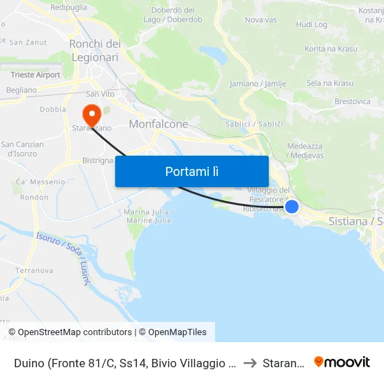 Duino (Fronte 81/C, Ss14, Bivio Villaggio Del Pescatore) to Staranzano map