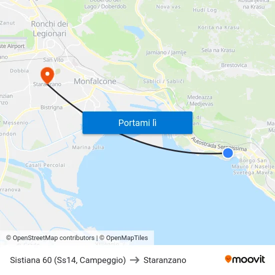 Sistiana 60 (Ss14, Campeggio) to Staranzano map