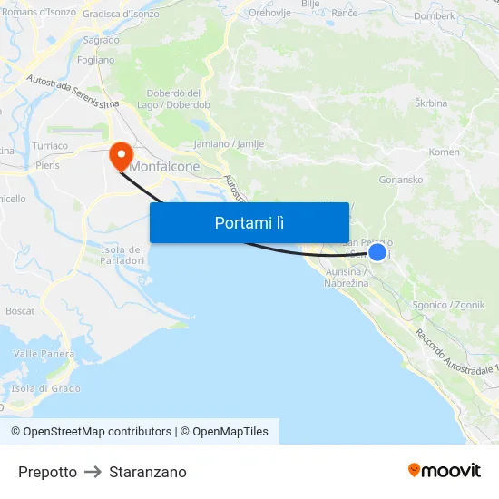Prepotto to Staranzano map