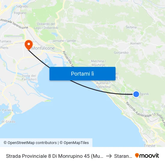 Strada Provinciale 8 Di Monrupino 45 (Municipio Di Sgonico) to Staranzano map