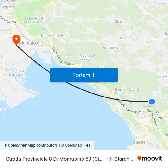 Strada Provinciale 8 Di Monrupino 50 (Cimitero Di Col) to Staranzano map