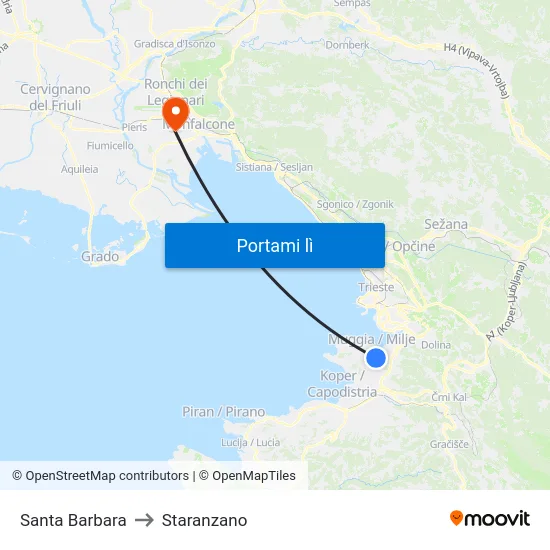 Santa Barbara to Staranzano map