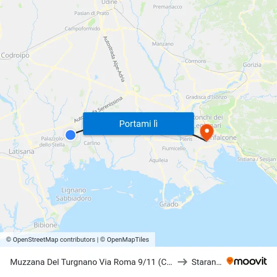 Muzzana Del Turgnano Via Roma 9/11 (Chiesa, Direz.Udine) to Staranzano map