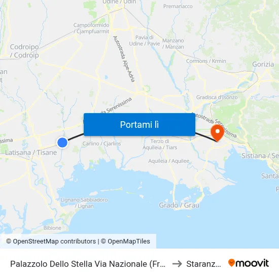 Palazzolo Dello Stella Via Nazionale (Fronte 39) to Staranzano map