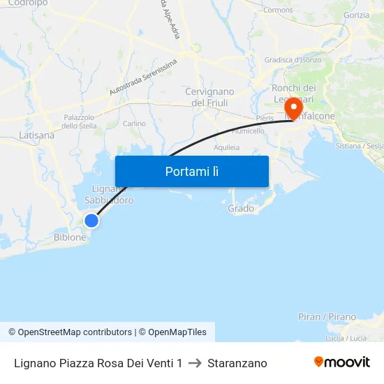 Lignano Piazza Rosa Dei Venti 1 to Staranzano map