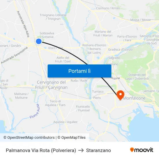 Palmanova Via Rota (Polveriera) to Staranzano map