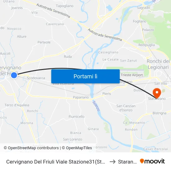 Cervignano Del Friuli Viale Stazione31(Stazione Ferroviaria) to Staranzano map