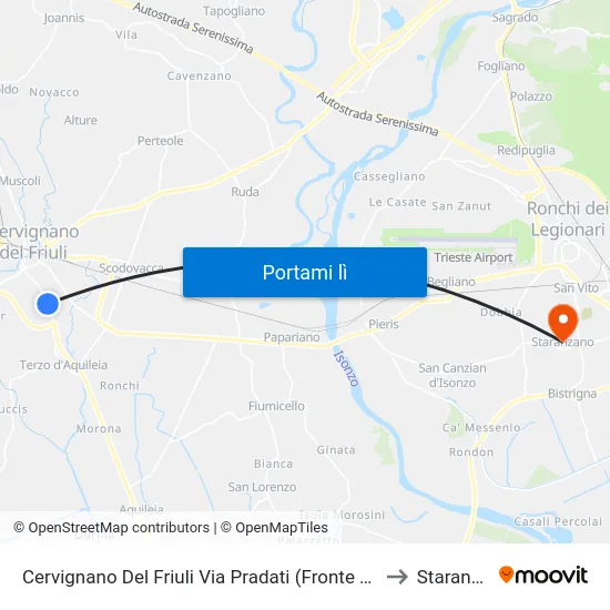 Cervignano Del Friuli Via Pradati (Fronte Liceo Einstein) to Staranzano map
