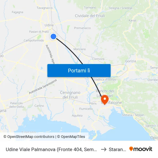Udine Viale Palmanova (Fronte 404, Semaforo Via Verona) to Staranzano map