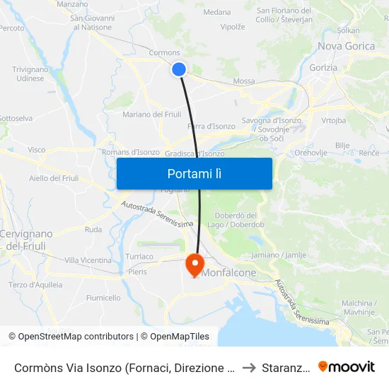 Cormòns Via Isonzo (Fornaci, Direzione Cormòns) to Staranzano map