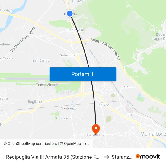 Redipuglia Via III Armata 35 (Stazione Ferroviaria) to Staranzano map