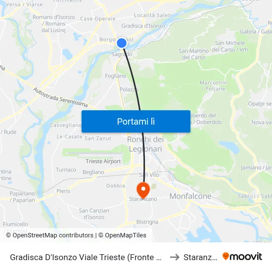 Gradisca D'Isonzo Viale Trieste (Fronte 221, Ponte) to Staranzano map