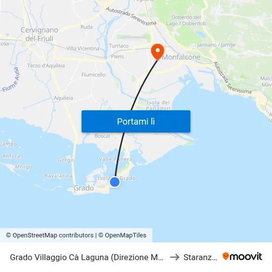 Grado Villaggio Cà Laguna (Direzione Monfalcone) to Staranzano map