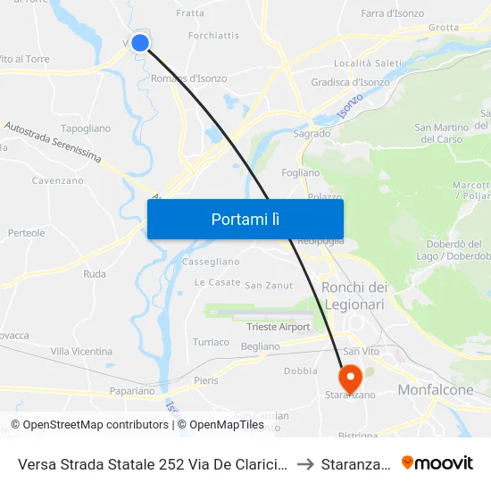 Versa Strada Statale 252 Via De Claricini 1 to Staranzano map