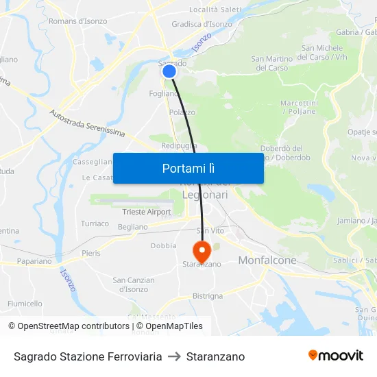Sagrado Stazione Ferroviaria to Staranzano map