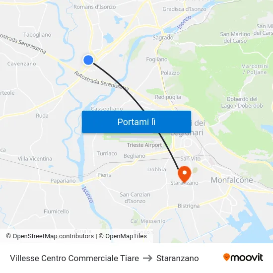Villesse Centro Commerciale Tiare to Staranzano map
