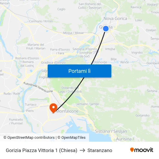 Gorizia Piazza Vittoria 1 (Chiesa) to Staranzano map