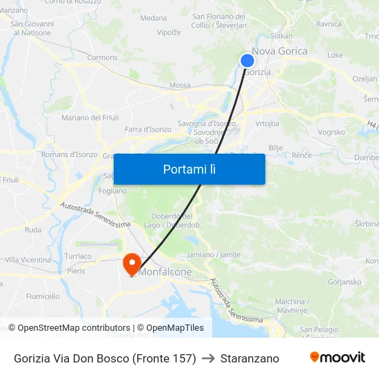 Gorizia Via Don Bosco (Fronte 157) to Staranzano map