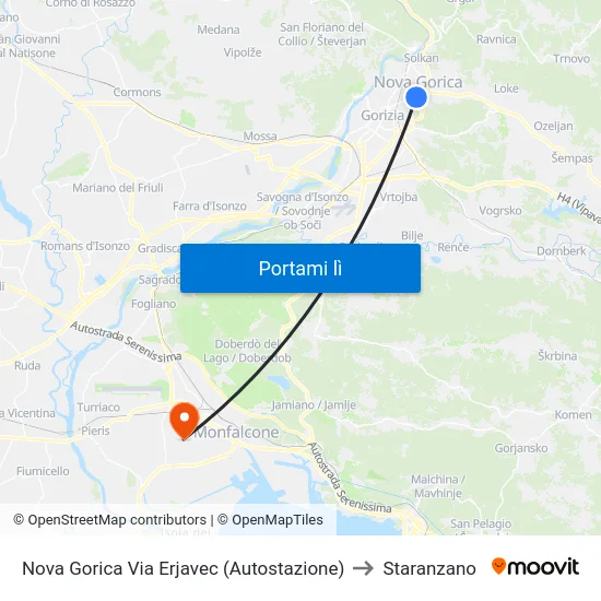 Nova Gorica Via Erjavec (Autostazione) to Staranzano map