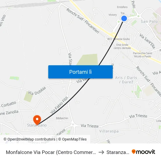 Monfalcone Via Pocar (Centro Commerciale) to Staranzano map