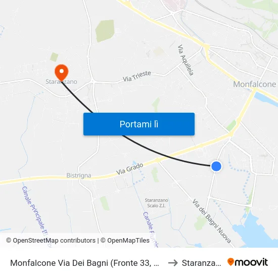 Monfalcone Via Dei Bagni (Fronte 33, Sbe) to Staranzano map