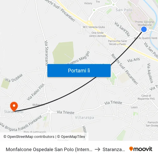 Monfalcone Ospedale San Polo (Interno) to Staranzano map