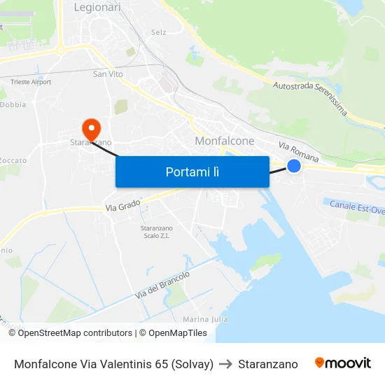 Monfalcone Via Valentinis 65 (Solvay) to Staranzano map