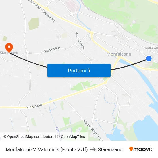 Monfalcone V. Valentinis (Fronte Vvff) to Staranzano map
