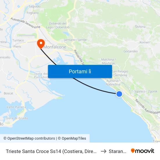 Trieste Santa Croce Ss14 (Costiera, Direzione Trieste) to Staranzano map
