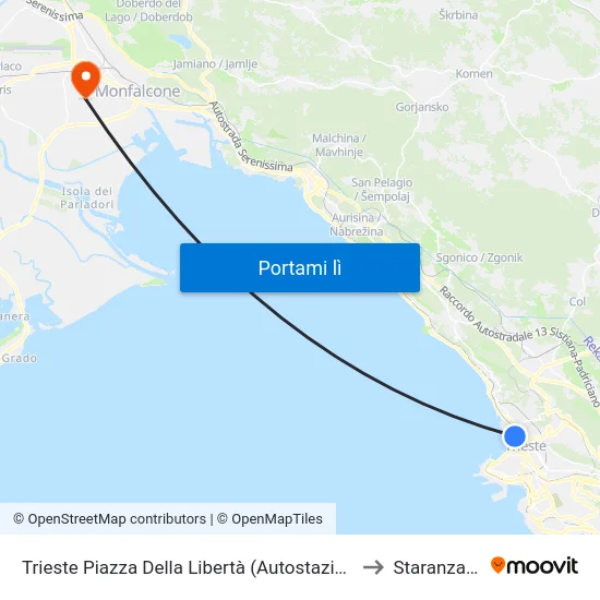 Trieste Piazza Della Libertà (Autostazione) to Staranzano map
