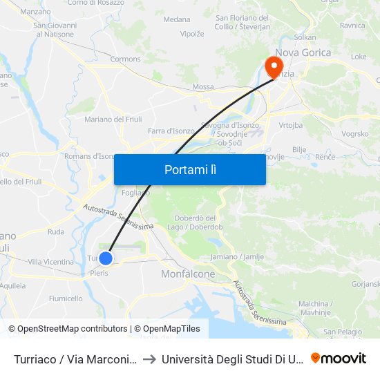 Turriaco / Via Marconi, 35 to Università Degli Studi Di Udine map