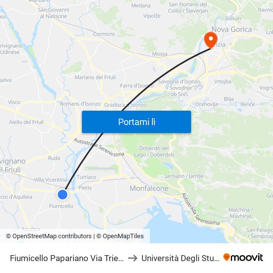 Fiumicello Papariano Via Trieste (Fronte 73) to Università Degli Studi Di Udine map