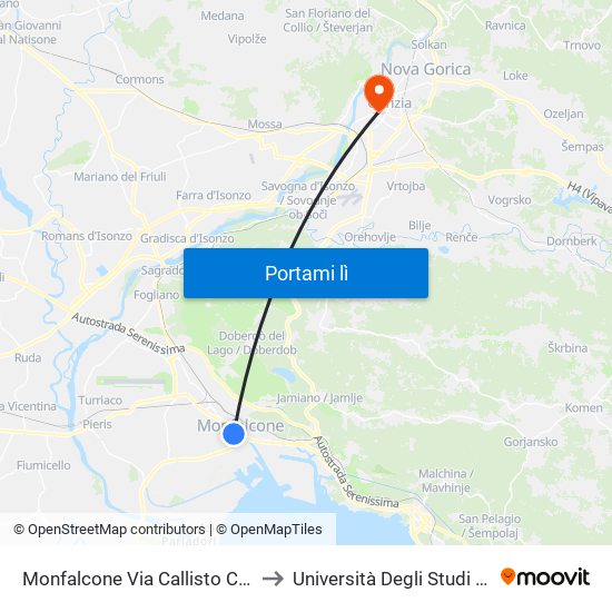 Monfalcone Via Callisto Cosulich 5 to Università Degli Studi Di Udine map