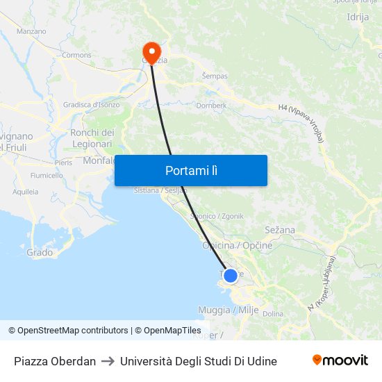 Piazza Oberdan to Università Degli Studi Di Udine map